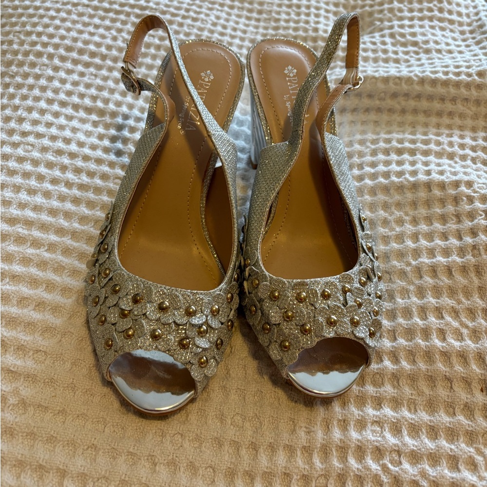 Patrizia Silver Studded Slingback Heels